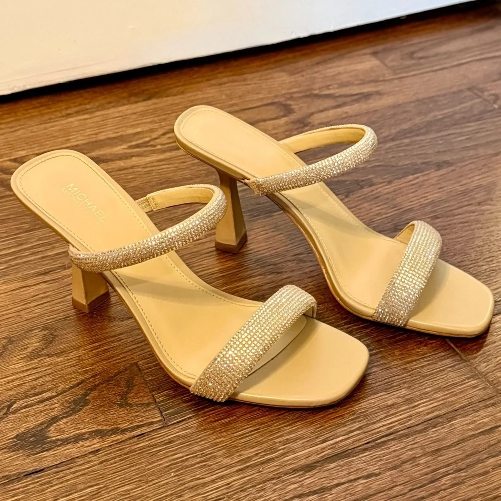 Michael Kors Clara Tan Rhinestone High Heel Party Wedding Sandals- Size 8 - Picture 3 of 7